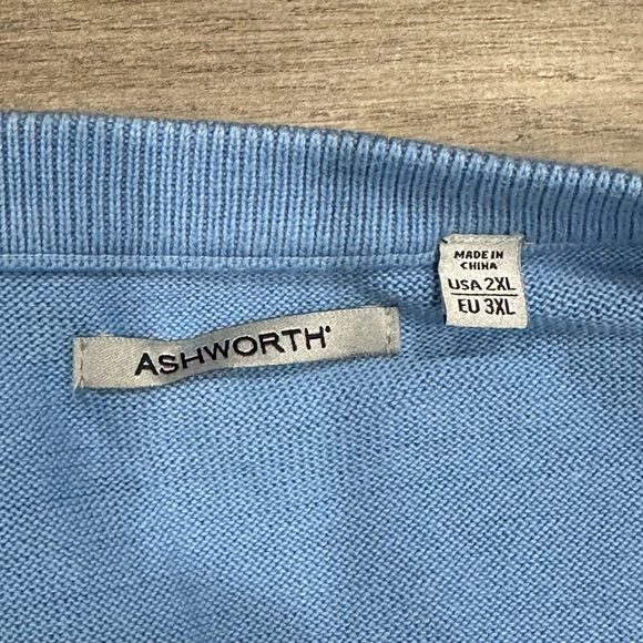 Ashworth Golf 2XL XXL V-Neck Sweater Argyle Light Blue White Black Diamond NWOT - Picture 6 of 7